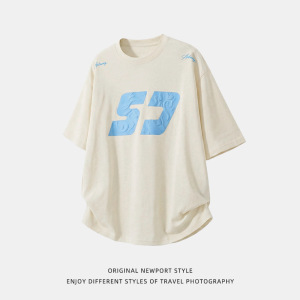 撞色立体印花短袖T恤男夏季质感纯棉半袖简约宽松休闲运动体恤衫，男装T恤，电商A362