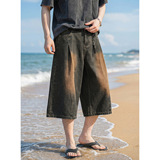 七分裤男夏款撞色铆钉打褶宽松休闲阔腿中裤ON2609-P45控78，男装牛仔裤，电商A362