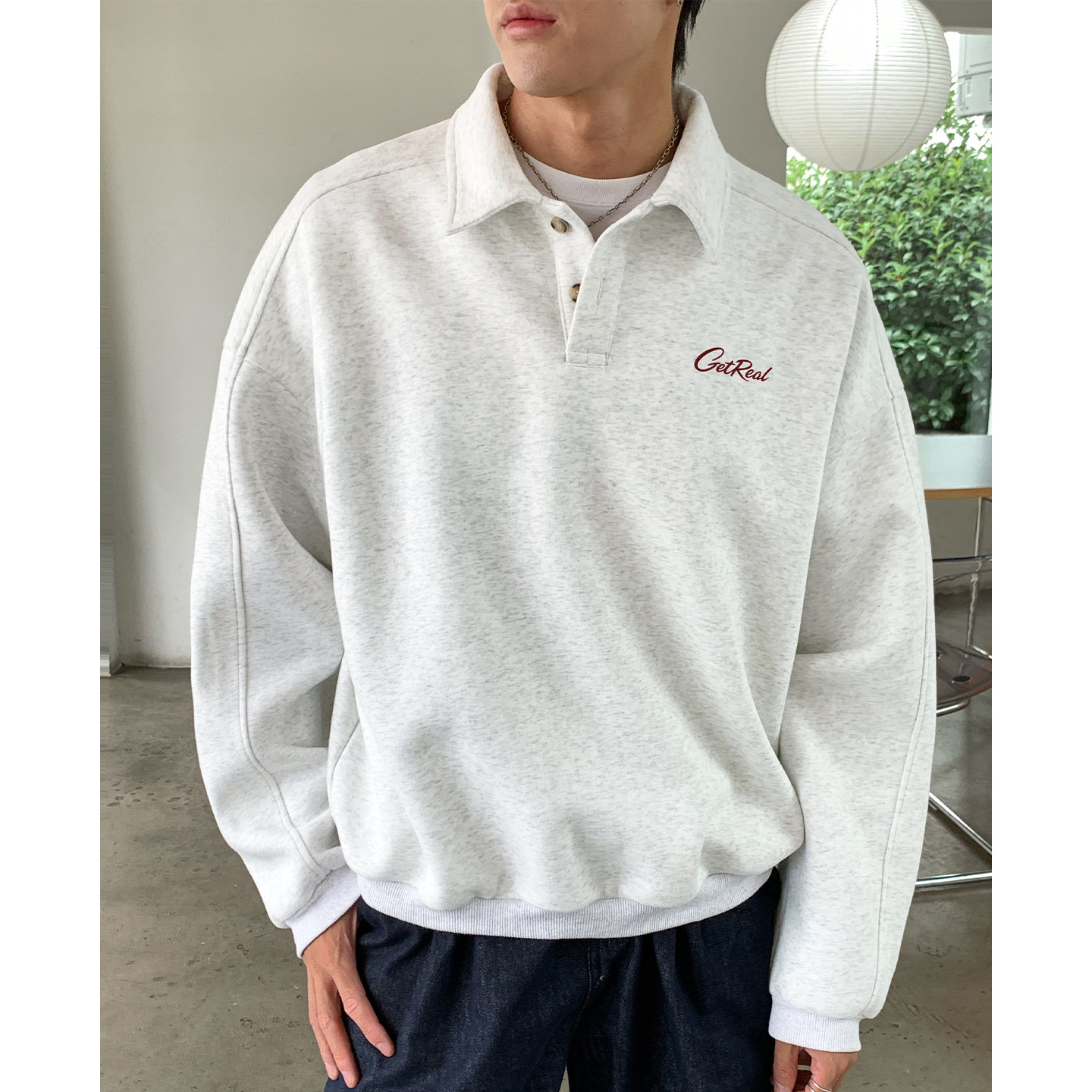 翻领卫衣男秋款短宽廓形Polo套头衫复古上衣MW3971-P60控98，男装Polo衫，电商A362