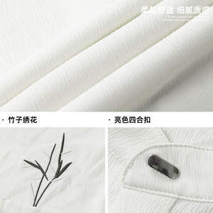 短袖衬衫男夏季透气款立领风竹叶刺绣暗门襟衬衣OC7290-P35控65图片