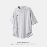 高智感简约休闲雪花星星印花短袖T恤男夏季纯棉宽松潮牌半袖体恤，男装T恤，电商A362