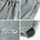 下摆三角开叉设计牛仔短裤夏季新款绣花宽松五分裤L2286-P50控78，男装牛仔裤，电商A362