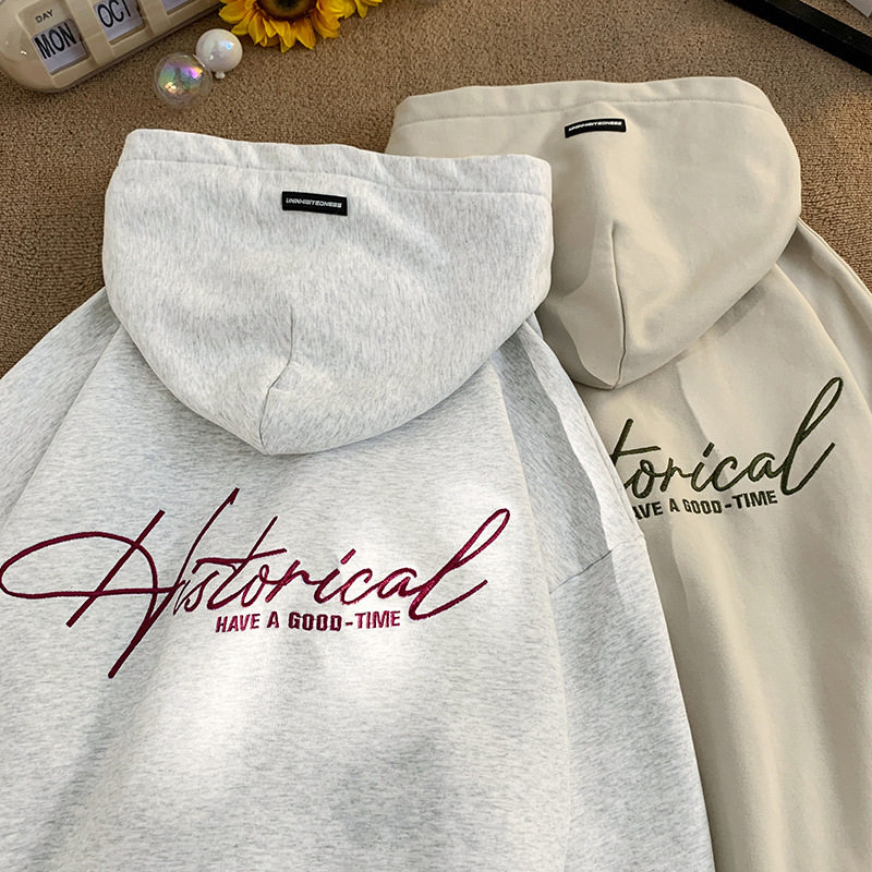 潮牌刺绣连帽卫衣女秋冬款美式宽松情侣外套L3838-P51控88，男装卫衣，电商A362