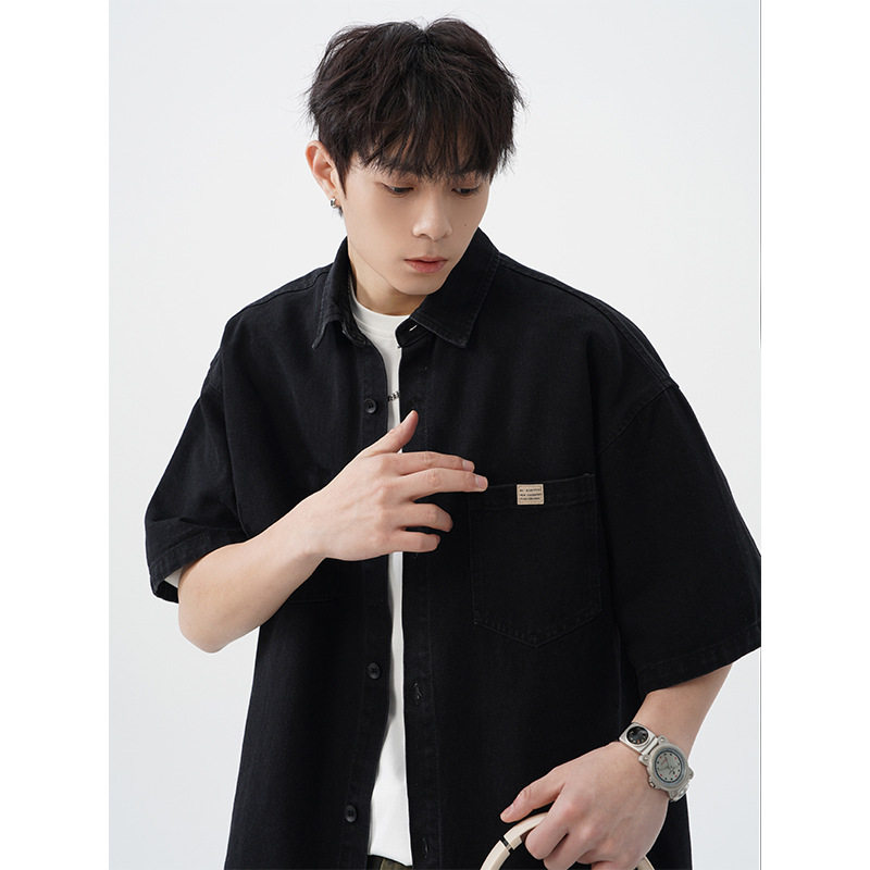 做旧水洗牛仔短袖衬衫男2025春夏宽松衬衣外套女MC7186-P57控88,男装衬衫,电商A362