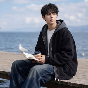 开衫连帽卫衣男春季重磅潮牌美式休闲帽衫外套OW8036-P79控138，女装短外套，电商A362