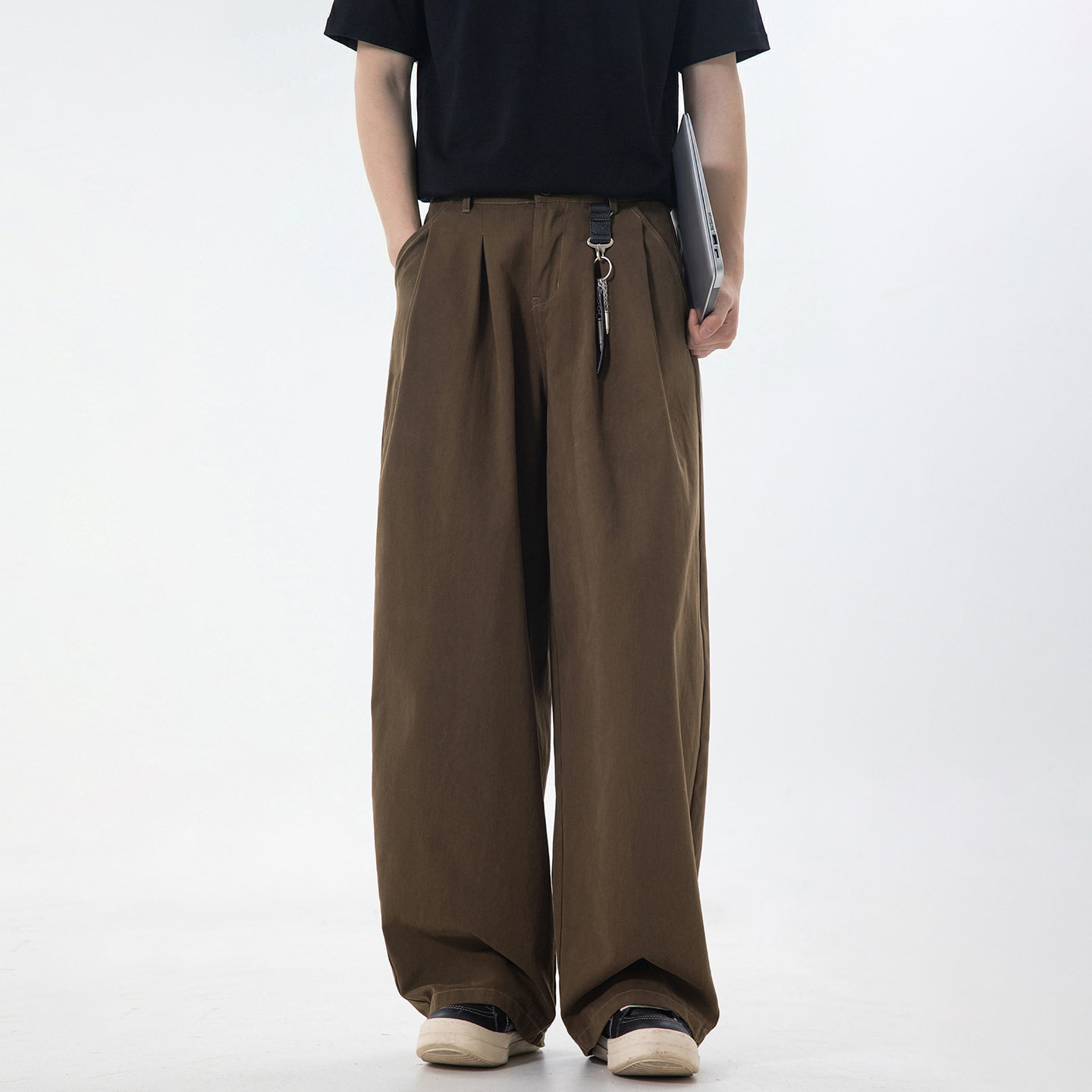 男春季新款双褶口袋廓形宽松直筒裤复古质感长裤子OK2581-P60控98,男装休闲裤,电商A362