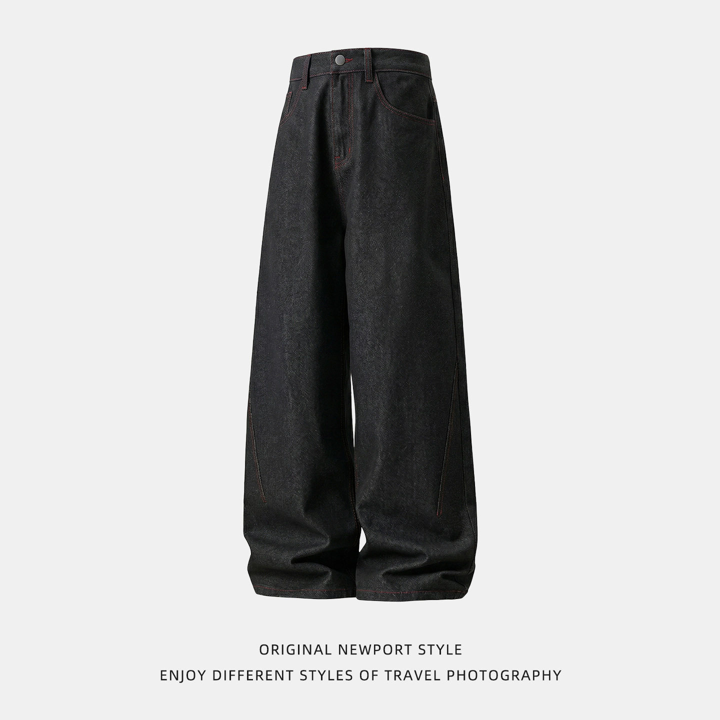 牛仔裤男春季分割打褶潮牌廓形宽松休闲直筒长裤ON2611-P60控98,男装牛仔裤,电商A362