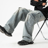 工装多口袋设计牛仔裤做旧洗水复古日系休闲裤子L2283-P68控108，女装休闲裤，电商A362