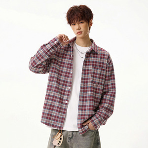 衬衫男春季款基础百搭撞色格纹翻领衬衣情侣外套MC3963-P43，男装衬衫，电商A362