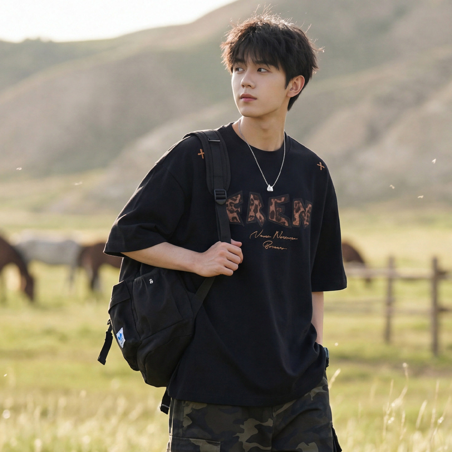 豹纹印花短袖T恤男夏季美式休闲上衣半袖体恤衫OT7257-P40控75，男装T恤，电商A362