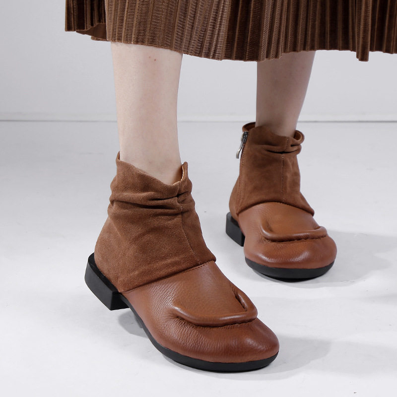 回古真皮软底复古女靴头层牛皮平底靴软皮优雅OL皮单靴舒适短靴,女鞋,时装靴,淘宝优惠券,粉丝福利购,淘宝优惠卷