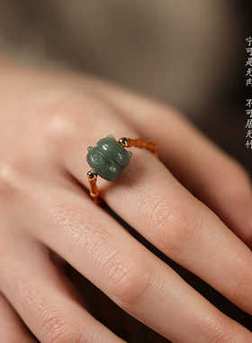 雕财猫菩提竹节戒指橄榄核新中式