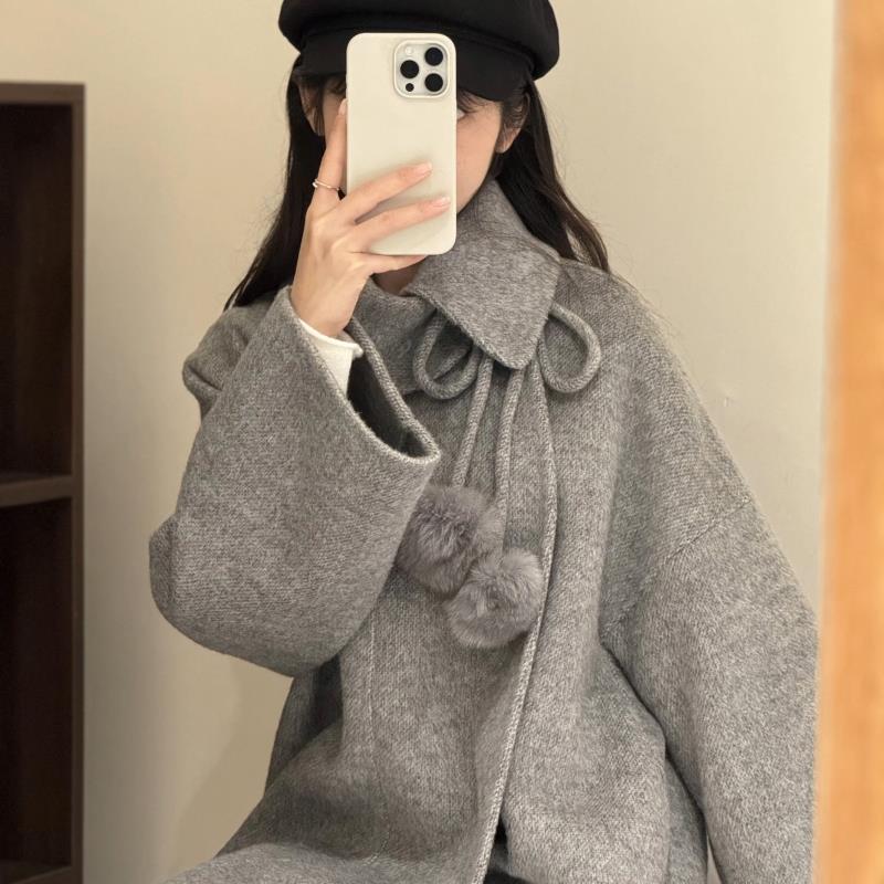 灰色双面羊绒大衣女2025秋冬新款韩系中长款高级感羊毛呢斗篷外套