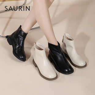 索兰切尔西靴女2025冬季新款时尚瘦瘦靴百搭简约粗跟短靴25DT6536