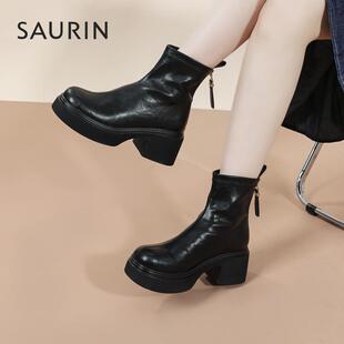 索兰马丁靴女2024冬季新款英伦风厚底增高弹力瘦瘦短靴24DH35518