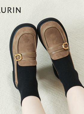 索兰乐福鞋2024秋季新款复古英伦风小皮鞋圆头粗跟单鞋24CX23181