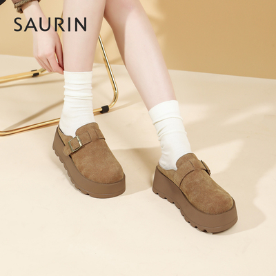 索兰绒面厚底增高勃肯鞋