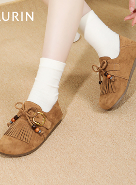 索兰全包勃肯鞋女款2025秋季新款复古单鞋内增高乐福鞋25CX28155