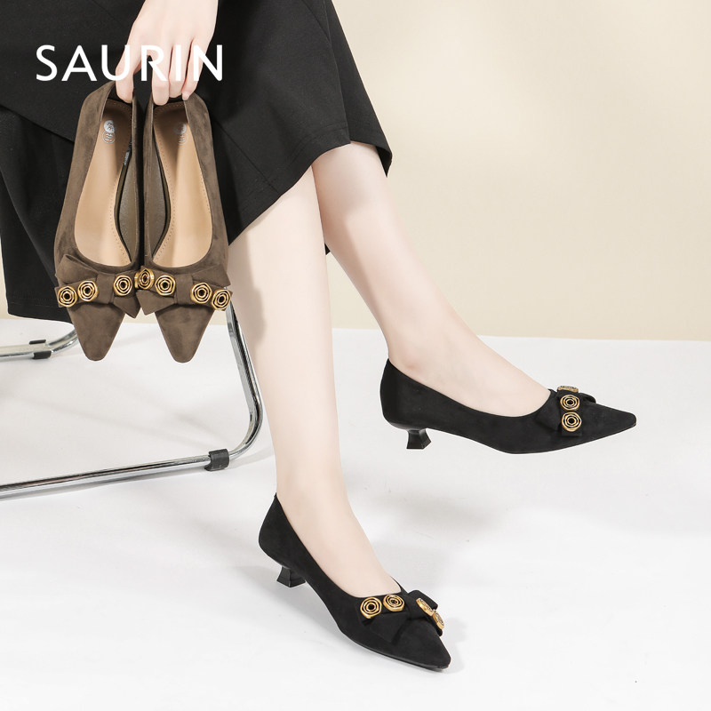 索兰单鞋2024秋季新款气质通勤尖头浅口低跟软底工作鞋女24CT7192,女鞋,浅口单鞋,淘宝优惠券,粉丝福利购,淘宝优惠卷