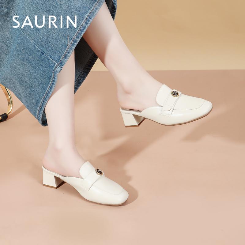 索兰粗跟通勤一脚蹬穆勒鞋