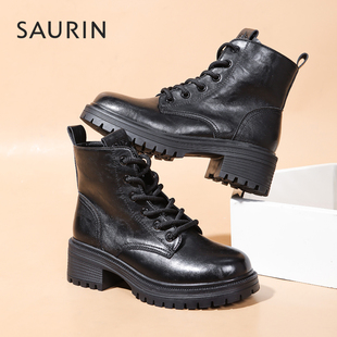 索兰马丁靴女2025秋冬新款复古英伦风厚底增高短筒靴子25DX57531