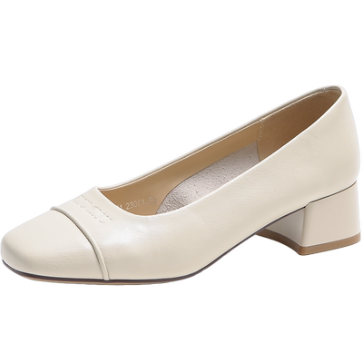 索兰温柔风一脚蹬浅口粗跟单鞋