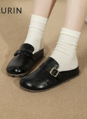 索兰勃肯鞋女2025春季新款复古休闲平底懒人包头半拖鞋25AX35416