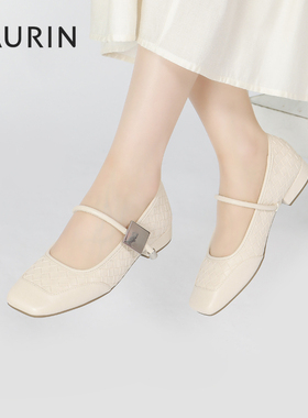 索兰玛丽珍鞋2024春季新款小香风温柔方头粗跟单鞋女24AH20117