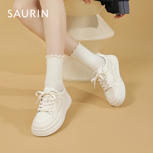 索兰小白鞋子女2026春季新款时尚休闲百搭厚底增高板鞋26AX47206