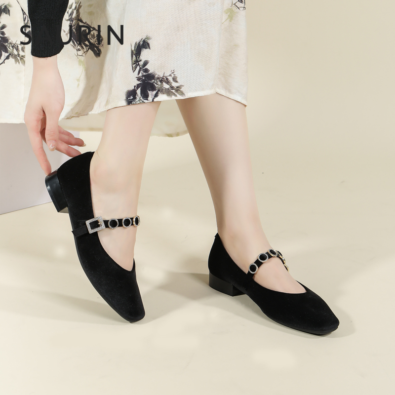 索兰玛丽珍复古浅口低跟单鞋