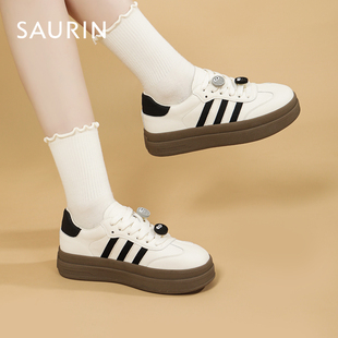 索兰德训鞋子女2026春季新款韩版休闲百搭拼色厚底板鞋26AX47204