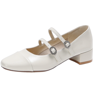 索兰法式玛丽珍鞋女2024秋季新款百搭方头浅口粗跟单鞋24CH28155