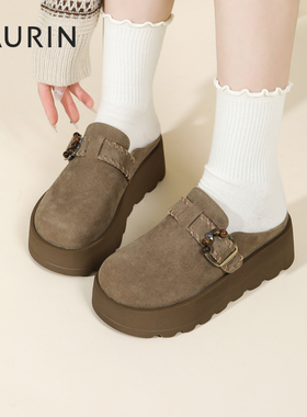 索兰厚底勃肯鞋女2025秋季新款时尚增高一字拖包头拖鞋25CX35432