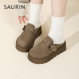 索兰厚底勃肯鞋女2025秋季新款时尚增高一字拖包头拖鞋25CX35432