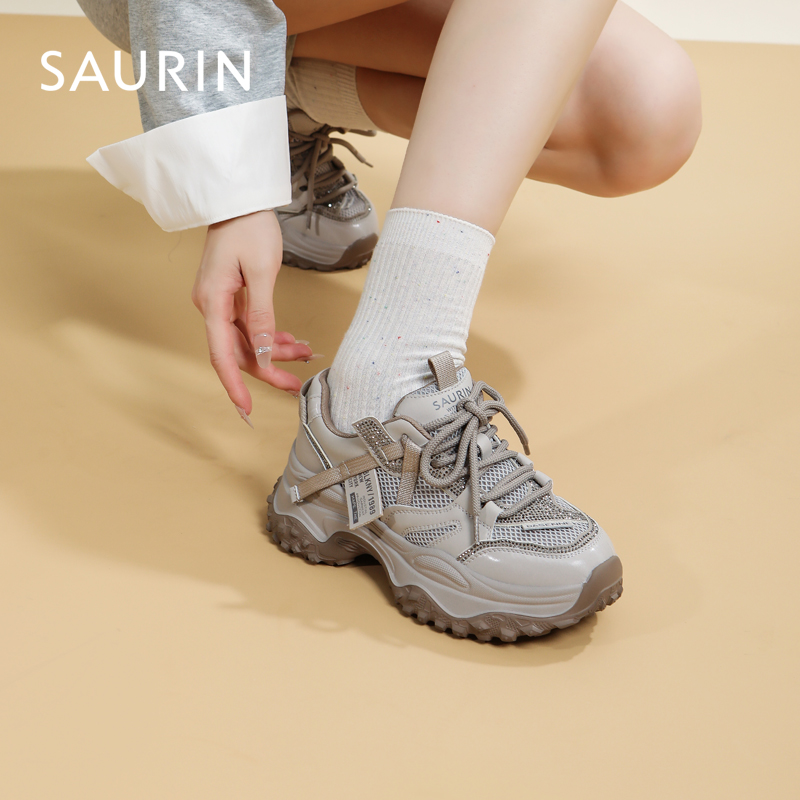 索兰网面透气厚底老爹鞋