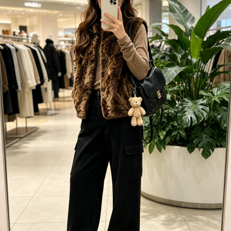 Bysshe 26新款环保皮草秋冬半高领外穿肌理感毛毛马甲无袖外套女