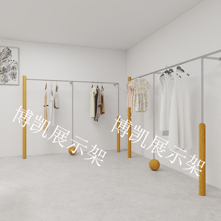 服装店展示架不锈钢胡桃色挂衣架