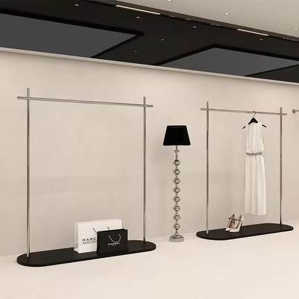 服装店落地式展示架不锈钢黑色挂衣架男女装店陈列架服装展示道具