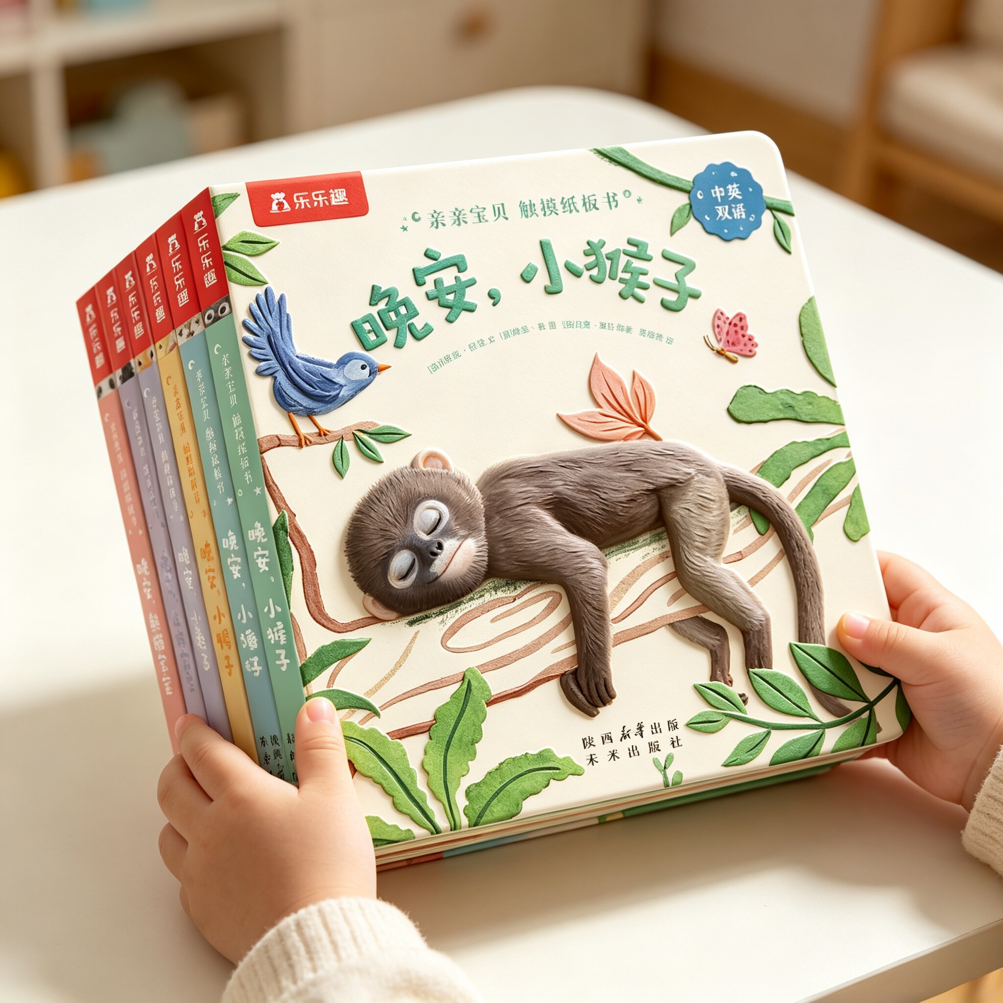 乐乐趣0-3岁触摸书亲亲宝贝晚安小猴子启蒙认知书6册装中英双语早教宝宝童书婴儿益智玩具触摸纸板儿童触觉纸质书触觉纸书儿童启蒙