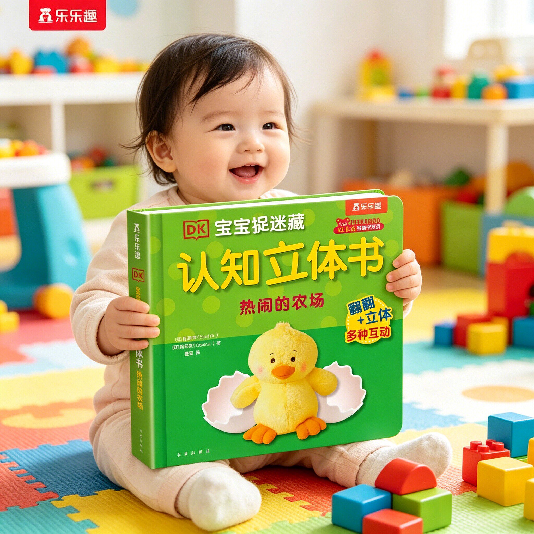 农场3d立体书蒙氏认知早教绘本儿童0-1-2-3岁乐乐趣DK宝宝动物捉迷藏热闹的3D翻翻启蒙幼儿婴科普触摸感早教益智玩具机关蒙氏教具