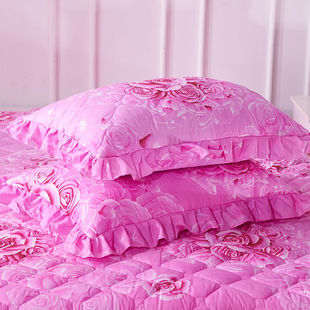 婚庆大红夹棉花边枕套一对装 2个加棉枕头套单人加厚枕芯套拉链式