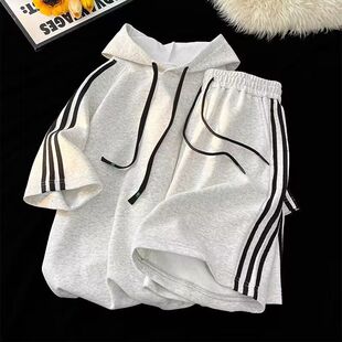 春秋三杠拉链开衫卫衣男连帽休闲潮牌运动美式高街无帽青少年外套