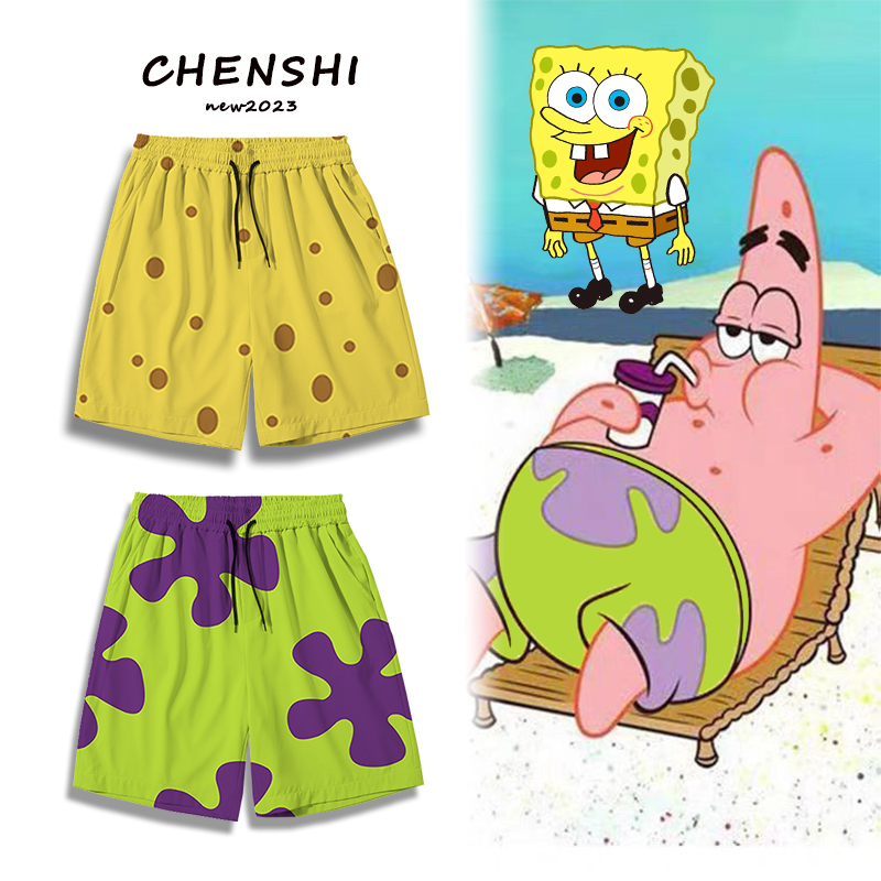 派大星同款短裤男夏季宽松睡裤海绵宝宝休闲五分裤情侣海边沙滩裤