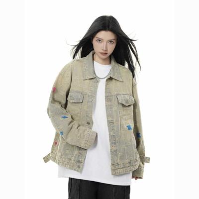 春秋冬款水洗复古黄泥做旧夹克