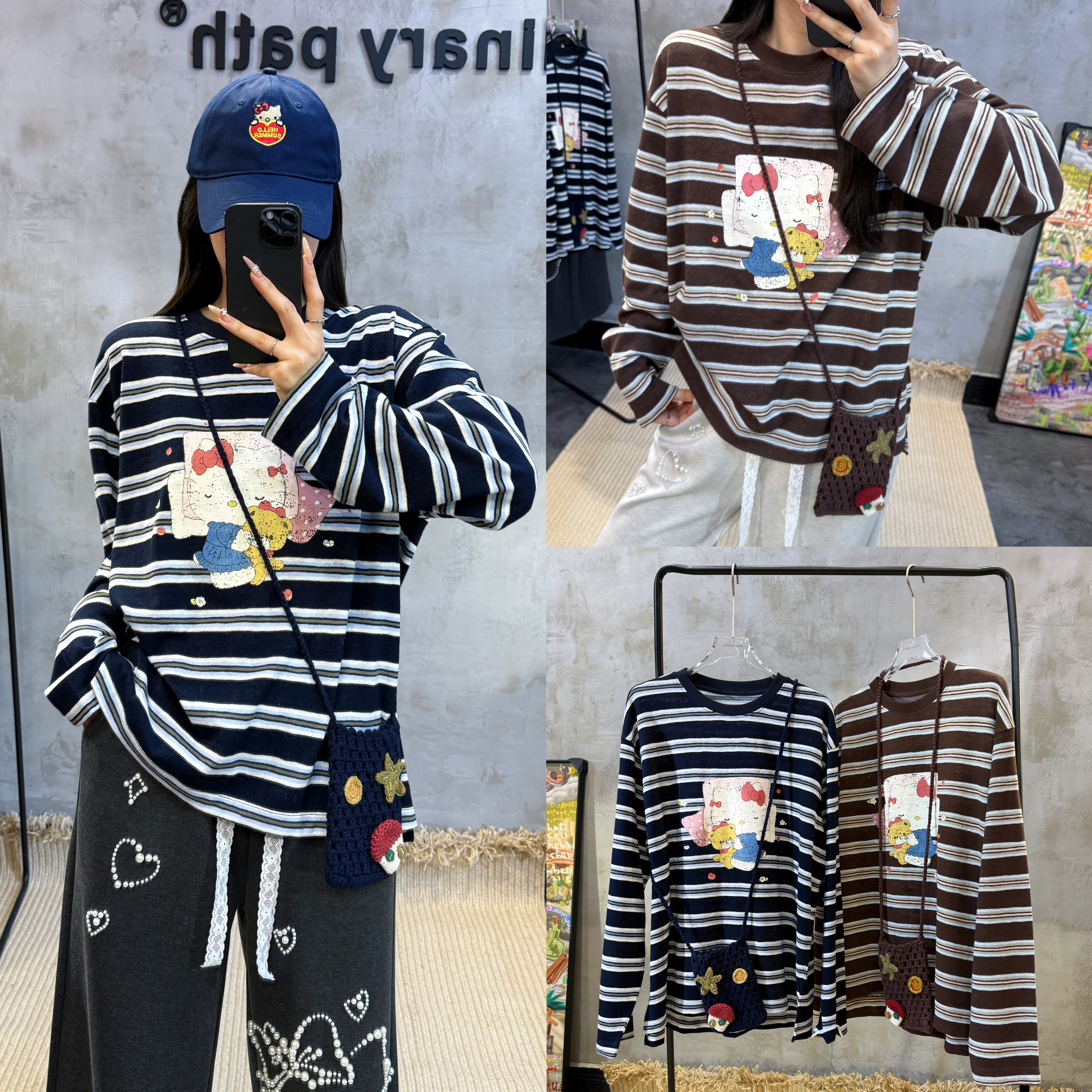 自带包包的KT猫条纹衫高品质潮T
