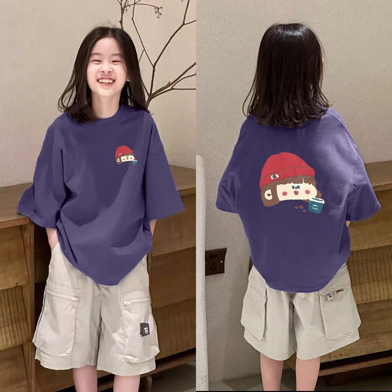 韩版纯棉时尚女孩短袖t恤夏季女中大儿童6-12岁宽松洋气百搭上衣