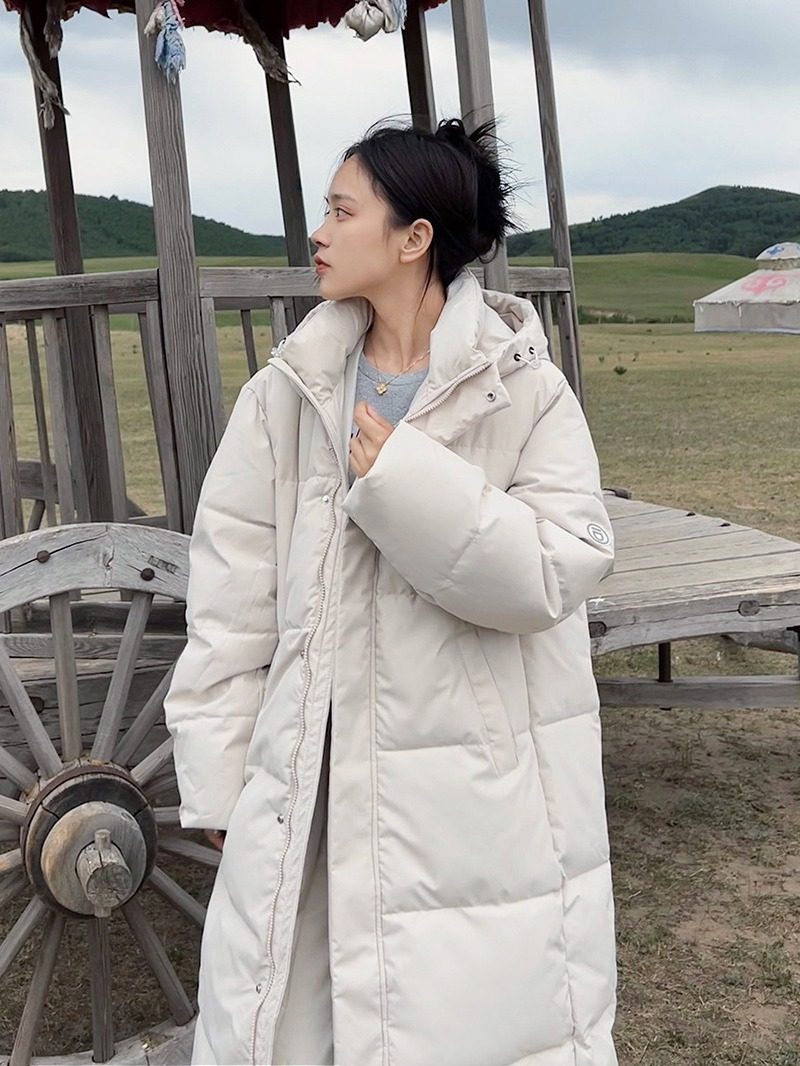加厚保暖白色中长款过膝羽绒服女设计感小众学院风学生面包服ins
