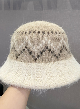 费尔岛红色针织渔夫帽女百搭可折叠均码秋冬季保暖显脸小复古盆帽