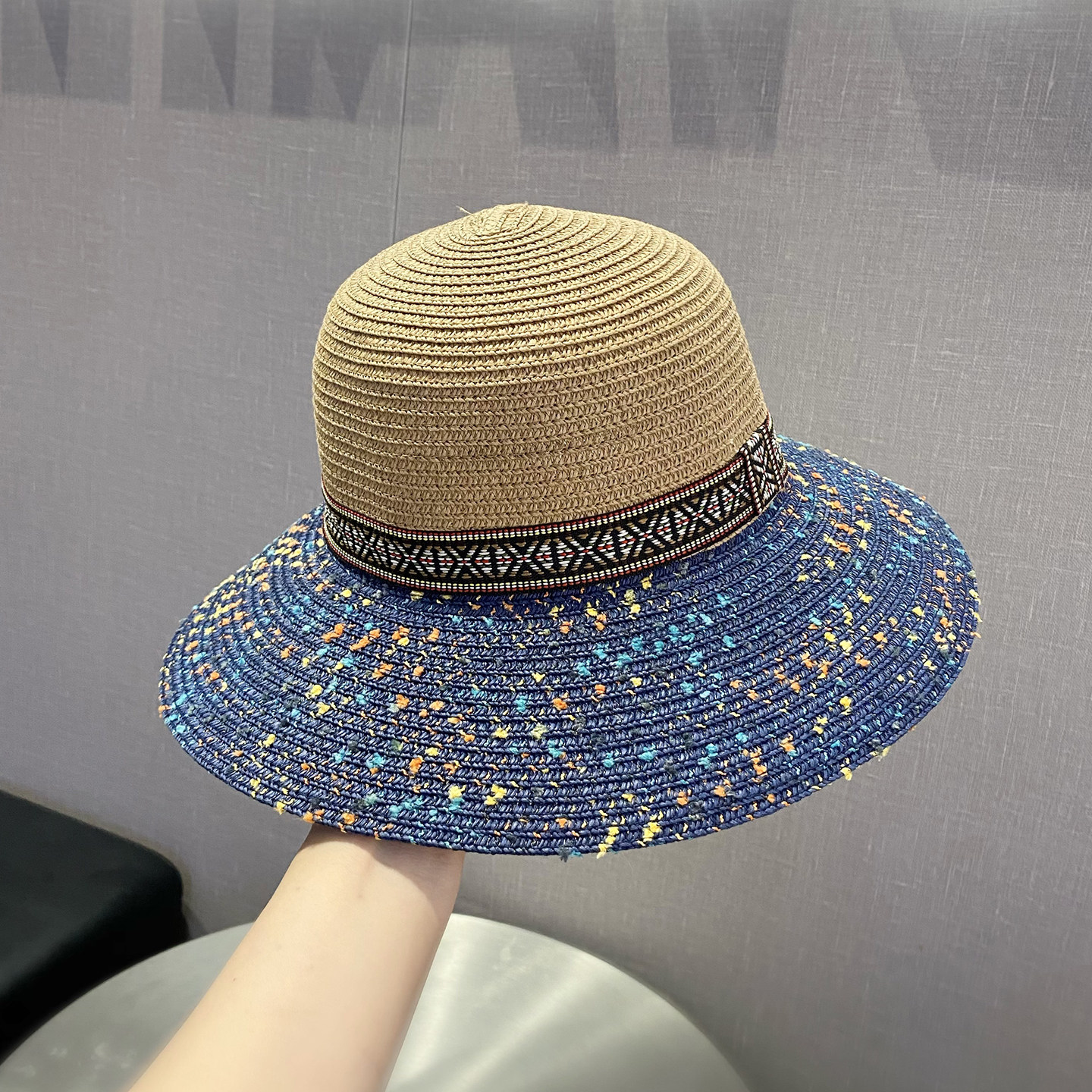 民族风草编大檐渔夫帽女夏季新款旅游度假混色防晒太阳帽遮阳草帽