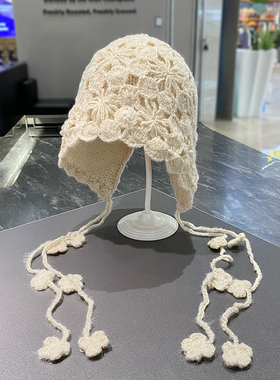 手工钩织流苏套头帽子女秋冬新款保暖百搭包头帽针织毛线帽显脸小